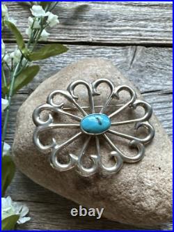 Vintage Old Pawn Native American Sterling Silver Turquoise Pin Pendant