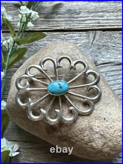 Vintage Old Pawn Native American Sterling Silver Turquoise Pin Pendant
