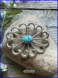 Vintage Old Pawn Native American Sterling Silver Turquoise Pin Pendant