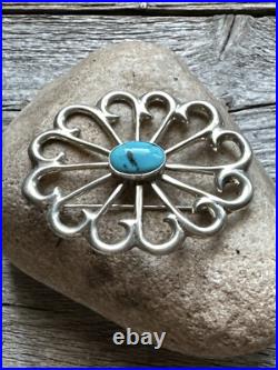 Vintage Old Pawn Native American Sterling Silver Turquoise Pin Pendant