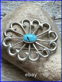 Vintage Old Pawn Native American Sterling Silver Turquoise Pin Pendant