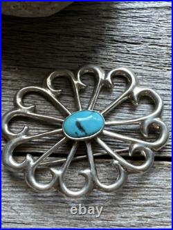 Vintage Old Pawn Native American Sterling Silver Turquoise Pin Pendant