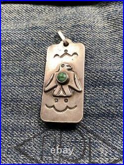 Vintage Old Pawn Native American Sterling Turquoise Fred Harvey Era Pendant Bird