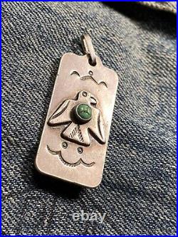 Vintage Old Pawn Native American Sterling Turquoise Fred Harvey Era Pendant Bird