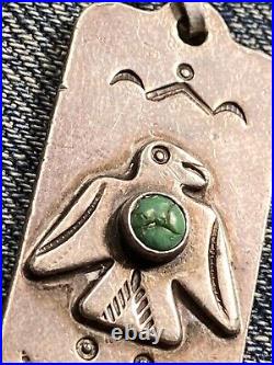 Vintage Old Pawn Native American Sterling Turquoise Fred Harvey Era Pendant Bird