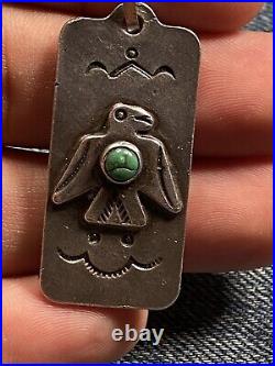 Vintage Old Pawn Native American Sterling Turquoise Fred Harvey Era Pendant Bird