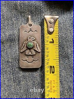 Vintage Old Pawn Native American Sterling Turquoise Fred Harvey Era Pendant Bird