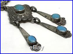 Vintage Old Pawn Native Turquoise Sterling Handmade Ornate Pendant & Necklace
