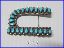 Vintage Old Pawn Navajo Indian Turquoise + Sterling Silver Initial Cluster Pin