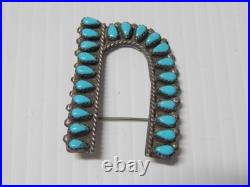 Vintage Old Pawn Navajo Indian Turquoise + Sterling Silver Initial Cluster Pin