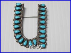 Vintage Old Pawn Navajo Indian Turquoise + Sterling Silver Initial Cluster Pin