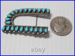 Vintage Old Pawn Navajo Indian Turquoise + Sterling Silver Initial Cluster Pin