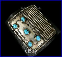Vintage Old Pawn Navajo Natural Turquoise Forged Sterling Bow Guard Bracelet