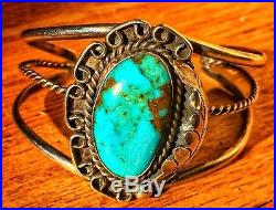Vintage Old Pawn Navajo Ornate Royston Turquoise Carved Cuff Bracelet