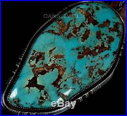Vintage Old Pawn Navajo SLAB of 402 Carats Turquoise STERLING Bolo Tie Johnson