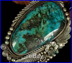 Vintage Old Pawn Navajo SLAB of Green Blue Morenci Turquoise STERLING Bolo Tie