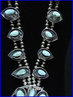 Vintage Old Pawn Navajo Silver Turquoise Squash Blossom Necklace Unmarked