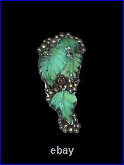 Vintage Old Pawn Navajo Sterling Silver & Carved Turquoise Leaves Pendant