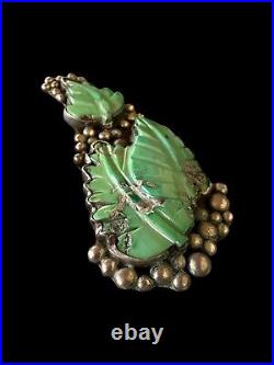 Vintage Old Pawn Navajo Sterling Silver & Carved Turquoise Leaves Pendant