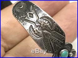 Vintage Old Pawn Navajo Sterling Stamped Crossed Arrows Turquoise Cuff Bracelet