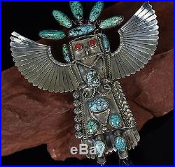Vintage Old Pawn Navajo TURQUOISE KACHINA 3D HUGE Sterling BOLO TIE