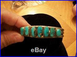 Vintage Old Pawn Navajo Unsigned Seven 7 Kingman Turquoise Stone Cuff Bracelet