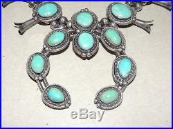 Vintage Old Pawn SQUASH BLOSSOM NECKLACE Turquoise & STERLING SIlver 236 Grams