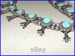 Vintage Old Pawn SQUASH BLOSSOM NECKLACE Turquoise & STERLING SIlver 236 Grams