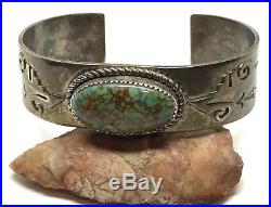 Vintage Old Pawn Signed JS Stamped Sterling Spiderweb Turquoise CUFF Bracelet