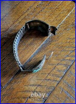 Vintage Old Pawn Silver Turquoise Inlay Horse Zuni Native American Watchband 7