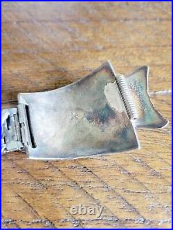 Vintage Old Pawn Silver Turquoise Inlay Horse Zuni Native American Watchband 7