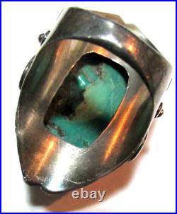 Vintage Old Pawn Sterling Native American Green Turquoise Men's Ring Size 7 1/2
