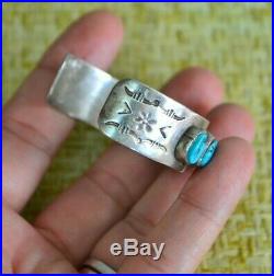 Vintage Old Pawn Sterling SB Sam Begay Turquoise Small Child's Cuff Bracelet