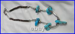 Vintage Old Pawn Turquoise Sterling Hand Made Beads Heishi Necklace 17