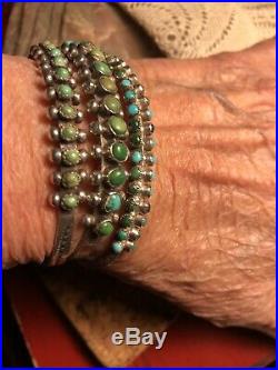 Vintage Older Sterling (Lot Of 3) Petit Point Snake Eyes Pawn Cuff Bracelets
