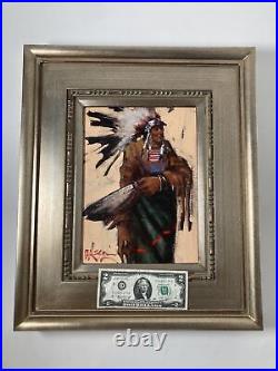 Vintage Original Oil Painting -Native American Ermine Headdress -Signed
