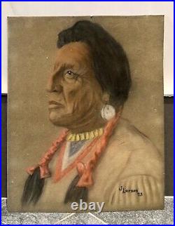 Vintage Original Painting Native American Indian Dated 1878 Arts Crafts Stickley