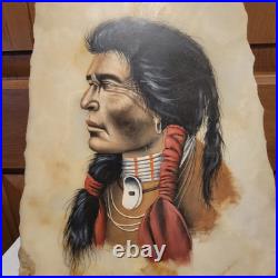 Vintage Painting-Native American Indian Onyx Slab-Signed withstand