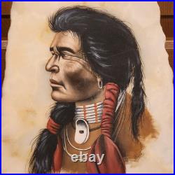 Vintage Painting-Native American Indian Onyx Slab-Signed withstand