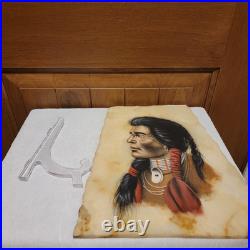 Vintage Painting-Native American Indian Onyx Slab-Signed withstand