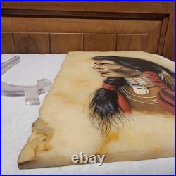 Vintage Painting-Native American Indian Onyx Slab-Signed withstand