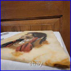 Vintage Painting-Native American Indian Onyx Slab-Signed withstand