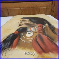 Vintage Painting-Native American Indian Onyx Slab-Signed withstand