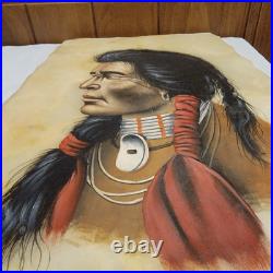 Vintage Painting-Native American Indian Onyx Slab-Signed withstand