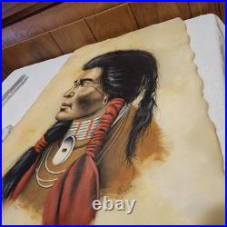 Vintage Painting-Native American Indian Onyx Slab-Signed withstand