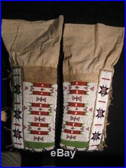 Vintage Pair Of Native American Sioux Indian Woman's Beaded Leggings