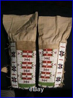 Vintage Pair Of Native American Sioux Indian Woman's Beaded Leggings