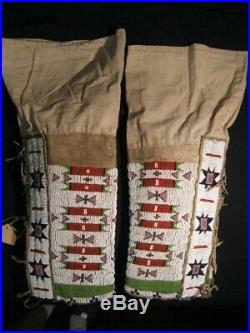 Vintage Pair Of Native American Sioux Indian Woman's Beaded Leggings