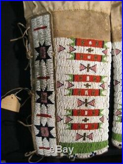 Vintage Pair Of Native American Sioux Indian Woman's Beaded Leggings