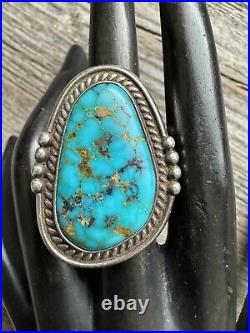 Vintage Pawn Native American Sterling Silver Turquoise Ring. Size 11 Signed